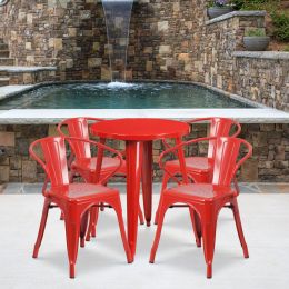 Commercial Grade 24" Round Metal Indoor-Outdoor Table Set with 4 Arm Chairs(D0102HE27H7)