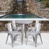 Commercial Grade 24" Round Metal Indoor-Outdoor Table Set with 4 Arm Chairs(D0102HE27HG)