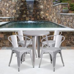 Commercial Grade 24" Round Metal Indoor-Outdoor Table Set with 4 Arm Chairs(D0102HE27HG)