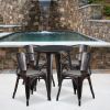 Commercial Grade 24" Round Metal Indoor-Outdoor Table Set with 4 Arm Chairs(D0102HE2X3A)