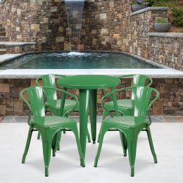 Commercial Grade 24" Round Metal Indoor-Outdoor Table Set with 4 Arm Chairs(D0102HE2X3V)