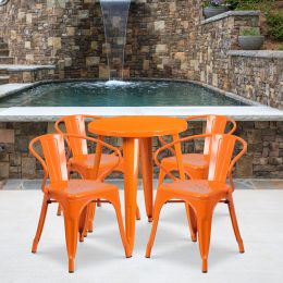 Commercial Grade 24" Round Metal Indoor-Outdoor Table Set with 4 Arm Chairs(D0102HE2X3W)