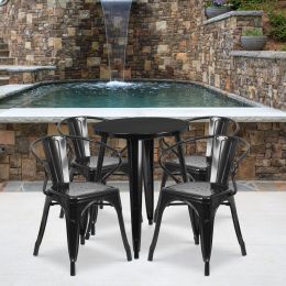 Commercial Grade 24" Round Metal Indoor-Outdoor Table Set with 4 Arm Chairs(D0102HE2XFY)