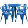 Commercial Grade 24" Round Metal Indoor-Outdoor Table Set with 4 Arm Chairs(D0102HE2XFU)