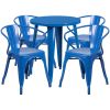 Commercial Grade 24" Round Metal Indoor-Outdoor Table Set with 4 Arm Chairs(D0102HE2XFU)