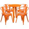 Commercial Grade 24" Round Metal Indoor-Outdoor Table Set with 4 Arm Chairs(D0102HE2X3W)