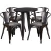 Commercial Grade 24" Round Metal Indoor-Outdoor Table Set with 4 Arm Chairs(D0102HE2X3A)