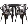 Commercial Grade 24" Round Metal Indoor-Outdoor Table Set with 4 Arm Chairs(D0102HE2X3A)