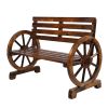 Rustic 2-Person Wooden Wagon Wheel Bench with Slatted Seat and Backrest XH(D0102HXSED8)