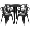 Commercial Grade 24" Round Metal Indoor-Outdoor Table Set with 4 Arm Chairs(D0102HE2XFY)