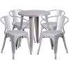 Commercial Grade 24" Round Metal Indoor-Outdoor Table Set with 4 Arm Chairs(D0102HE27HG)