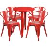 Commercial Grade 24" Round Metal Indoor-Outdoor Table Set with 4 Arm Chairs(D0102HE27H7)